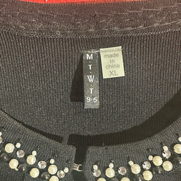 M.T.W.T 9-5 Black Cardigan With Faux Pearl And Gem Accents, Size XL - Picture 2 of 11